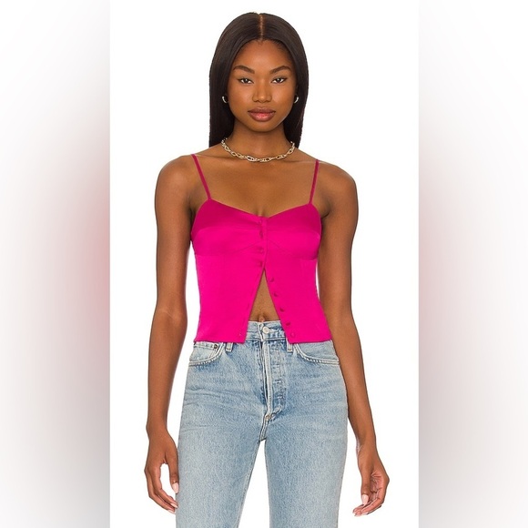 NWT Camila Coelho Polly Satin Button Front Camisole Top Very Berry Bright Pink - Picture 9 of 9